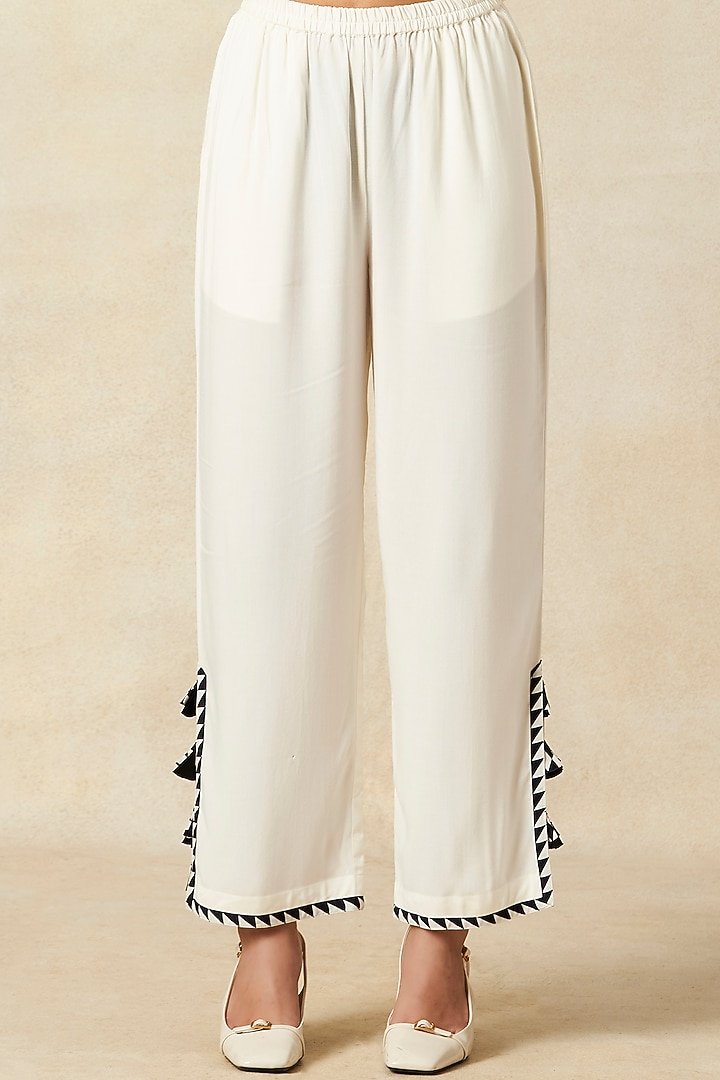 Off-White Rayon Straight Pants by Gulabo By Abu Sandeep at Pernia's Pop Up Shop