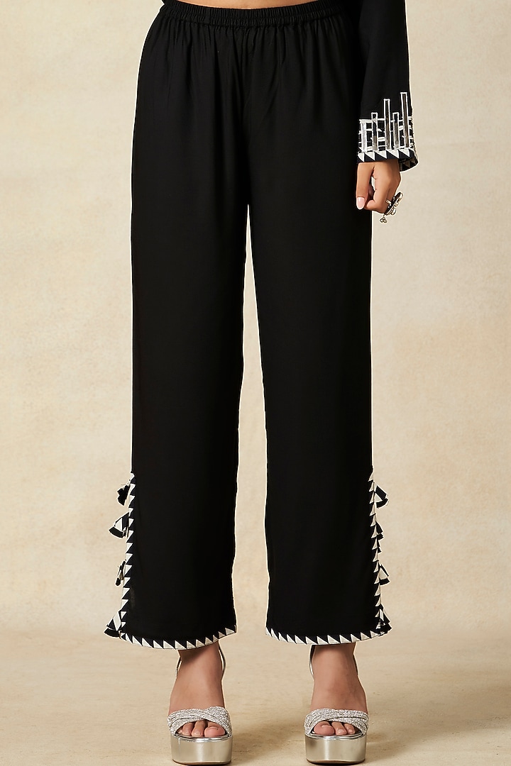 Black Rayon Straight Pants by Gulabo By Abu Sandeep at Pernia's Pop Up Shop