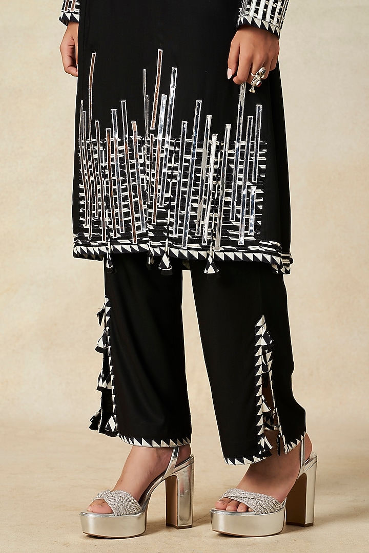 Black Rayon Straight Pants by Gulabo By Abu Sandeep at Pernia's Pop Up Shop