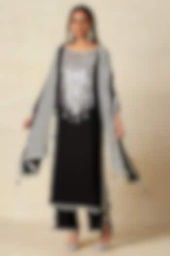 Black Rayon Stole by Gulabo By Abu Sandeep at Pernia's Pop Up Shop