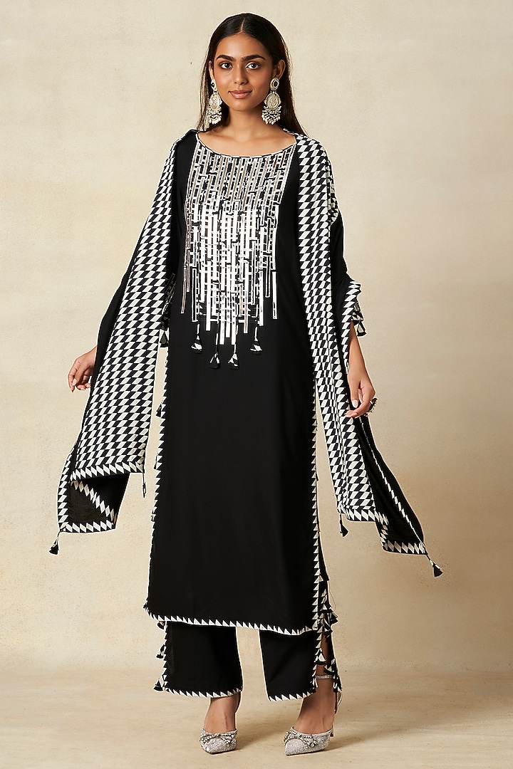 Black Rayon Stole by Gulabo By Abu Sandeep at Pernia's Pop Up Shop