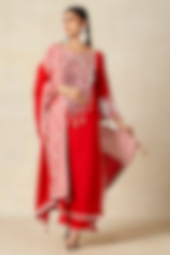 Red Rayon Stole by Gulabo By Abu Sandeep at Pernia's Pop Up Shop