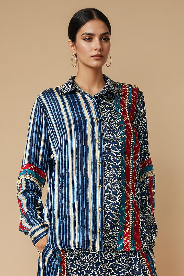 Blue Modal Satin Co-Ord Set by Gulabo By Abu Sandeep at Pernia's Pop Up Shop