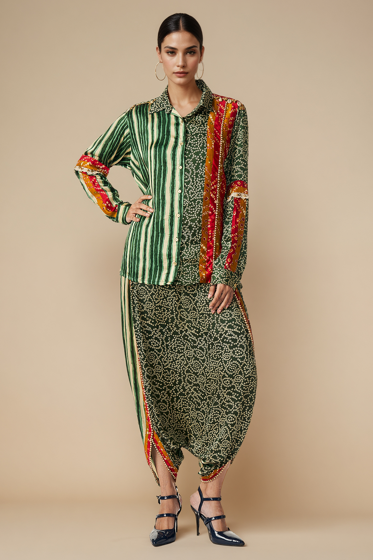 Olive Green Modal Satin Co-Ord Set by Gulabo By Abu Sandeep at Pernia's Pop Up Shop