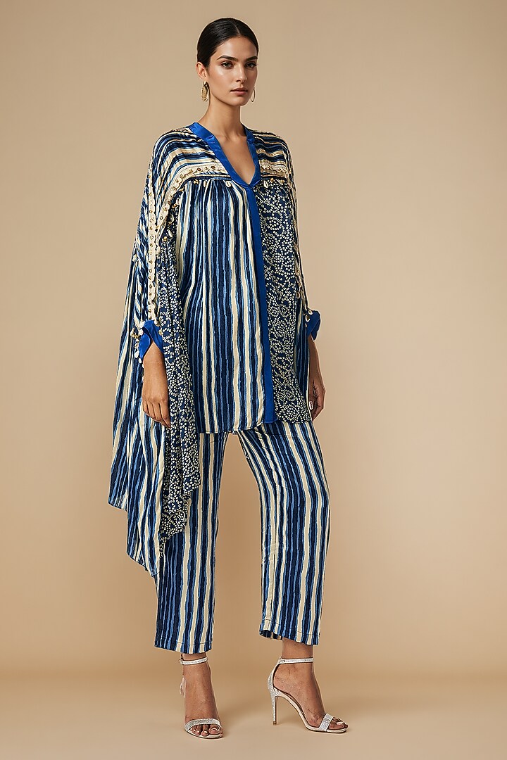Blue Modal Satin Shirt by Gulabo By Abu Sandeep at Pernia's Pop Up Shop