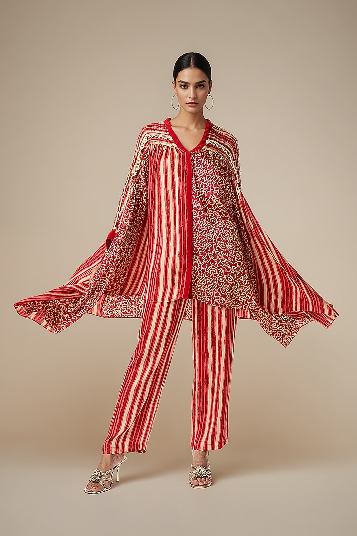 Maroon Modal Satin Shirt by Gulabo By Abu Sandeep at Pernia's Pop Up Shop