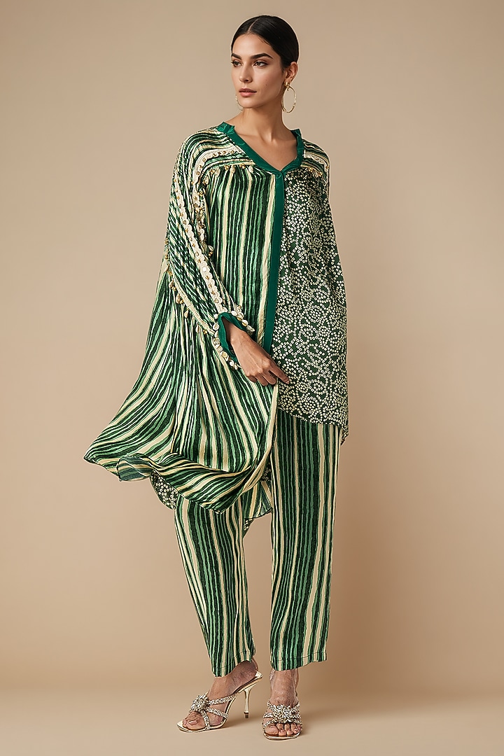 Olive Green Modal Satin Shirt by Gulabo By Abu Sandeep at Pernia's Pop Up Shop