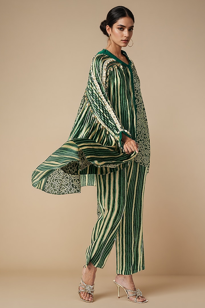 Olive Green Modal Satin Shirt by Gulabo By Abu Sandeep at Pernia's Pop Up Shop