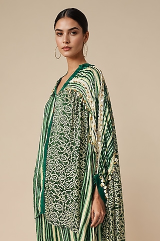 Olive Green Modal Satin Shirt by Gulabo By Abu Sandeep