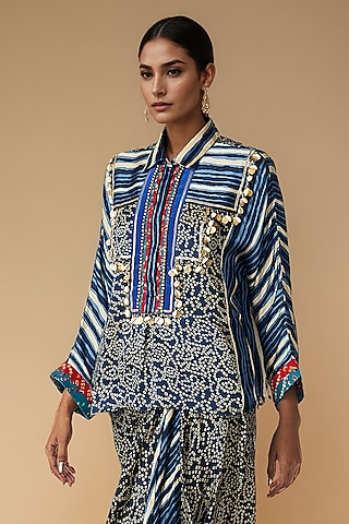 Blue Modal Satin Shirt Blouse by Gulabo By Abu Sandeep