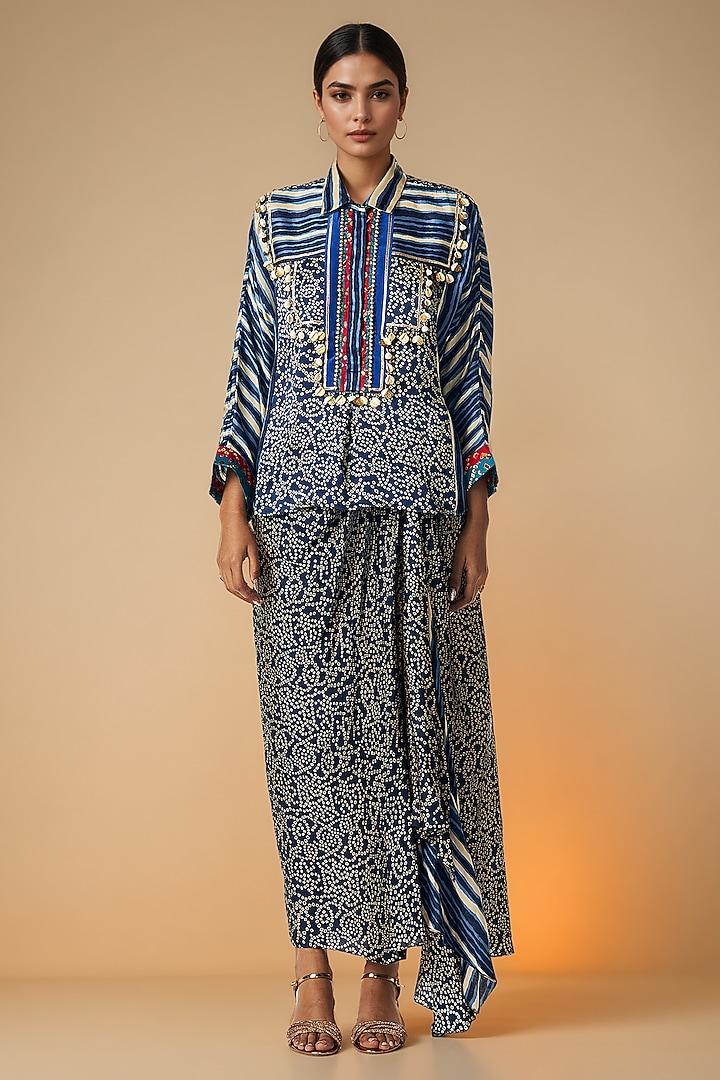 Blue Modal Satin Shirt Blouse by Gulabo By Abu Sandeep at Pernia's Pop Up Shop