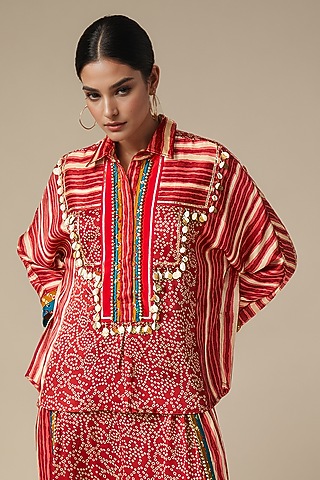 Maroon Modal Satin Shirt Blouse by Gulabo By Abu Sandeep