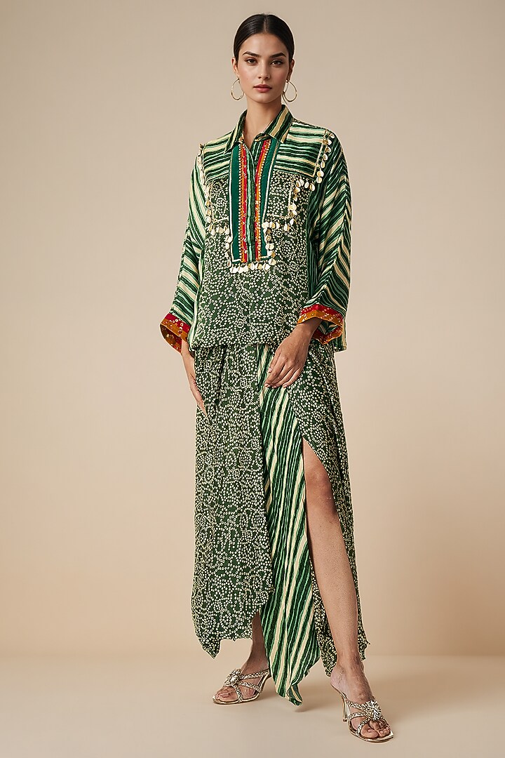 Olive Green Modal Satin Shirt Blouse by Gulabo By Abu Sandeep at Pernia's Pop Up Shop