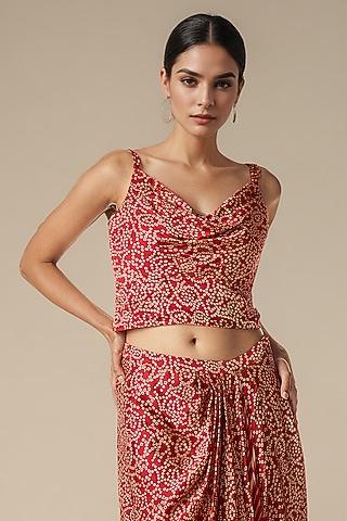 Maroon Modal Satin Blouse by Gulabo By Abu Sandeep