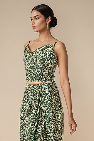 Olive Green Modal Satin Blouse by Gulabo By Abu Sandeep