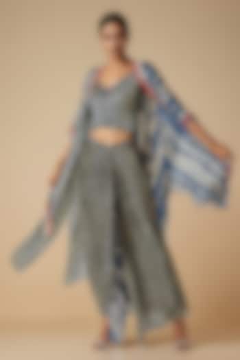 Blue Modal Satin Cape by Gulabo By Abu Sandeep at Pernia's Pop Up Shop