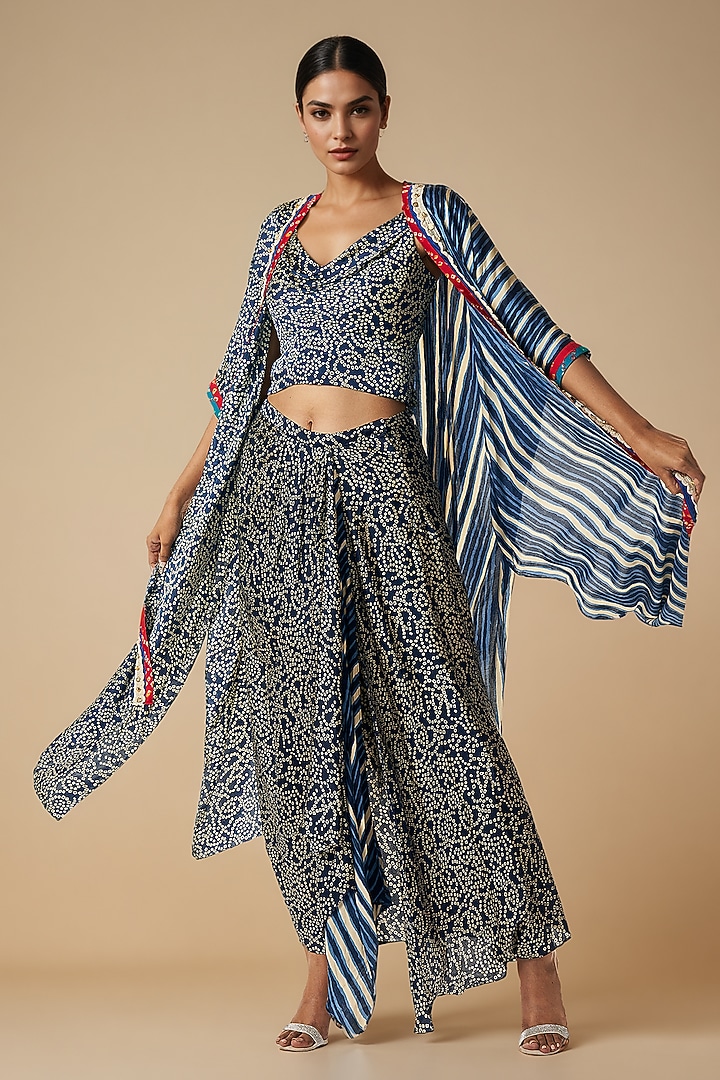 Blue Modal Satin Cape by Gulabo By Abu Sandeep at Pernia's Pop Up Shop