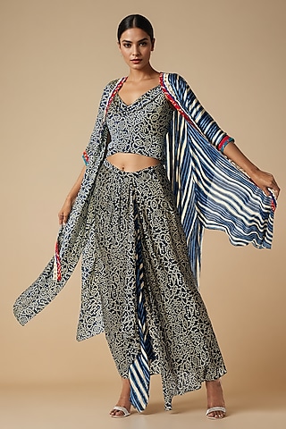 Blue Modal Satin Cape by Gulabo By Abu Sandeep