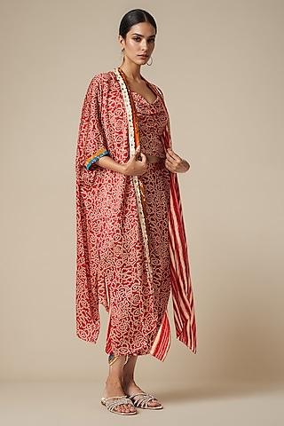 Maroon Modal Satin Cape by Gulabo By Abu Sandeep