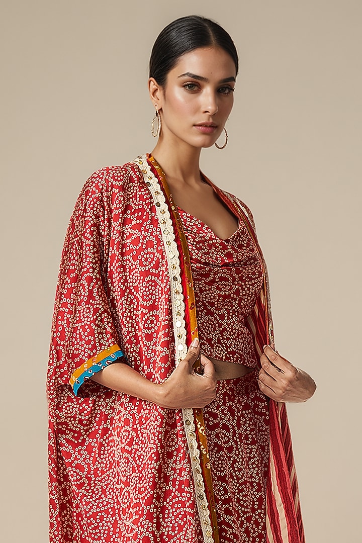Maroon Modal Satin Cape by Gulabo By Abu Sandeep at Pernia's Pop Up Shop