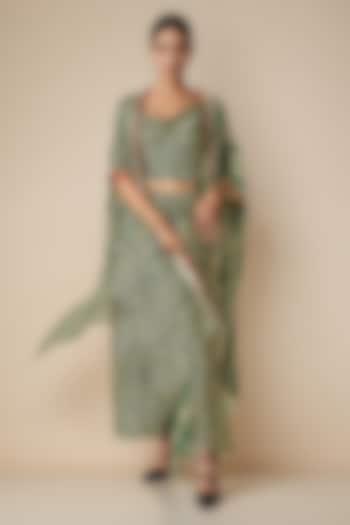 Olive Green Modal Satin Cape by Gulabo By Abu Sandeep at Pernia's Pop Up Shop