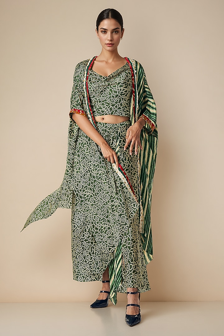 Olive Green Modal Satin Cape by Gulabo By Abu Sandeep at Pernia's Pop Up Shop