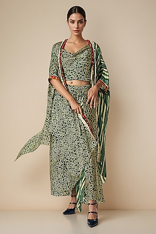 Olive Green Modal Satin Cape by Gulabo By Abu Sandeep