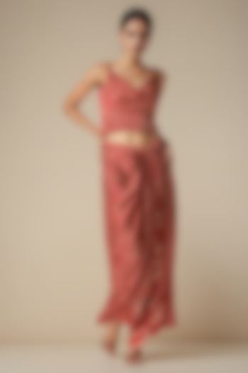 Maroon Modal Satin Draped Skirt by Gulabo By Abu Sandeep at Pernia's Pop Up Shop