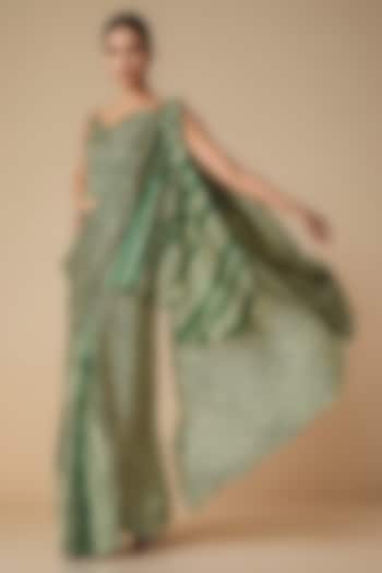 Olive Green Modal Satin Pre-Draped Party Wear Saree by Gulabo By Abu Sandeep at Pernia's Pop Up Shop