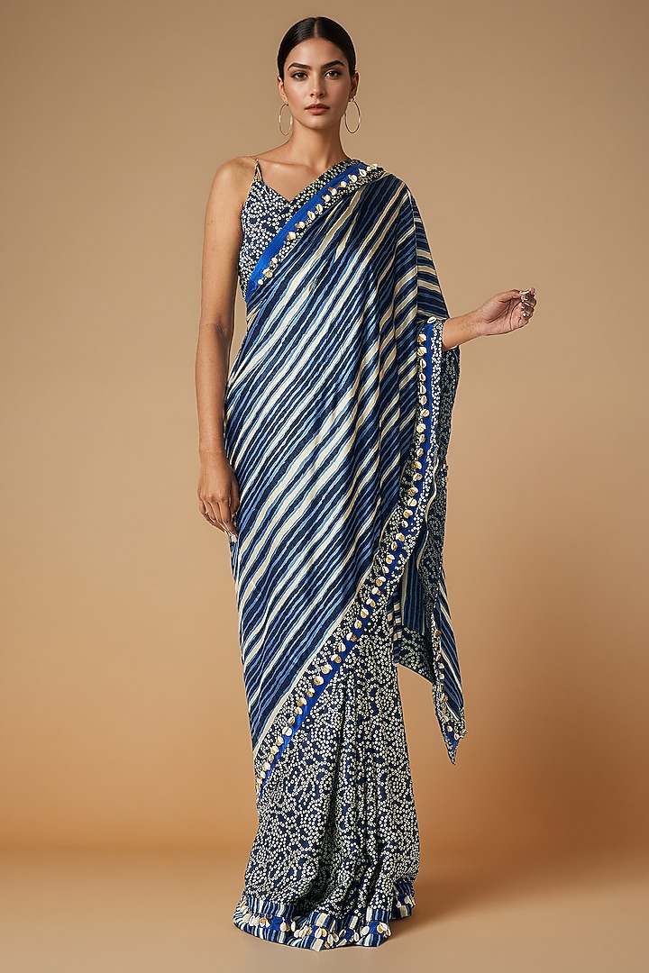 Blue Modal Satin Party Wear Saree by Gulabo By Abu Sandeep at Pernia's Pop Up Shop