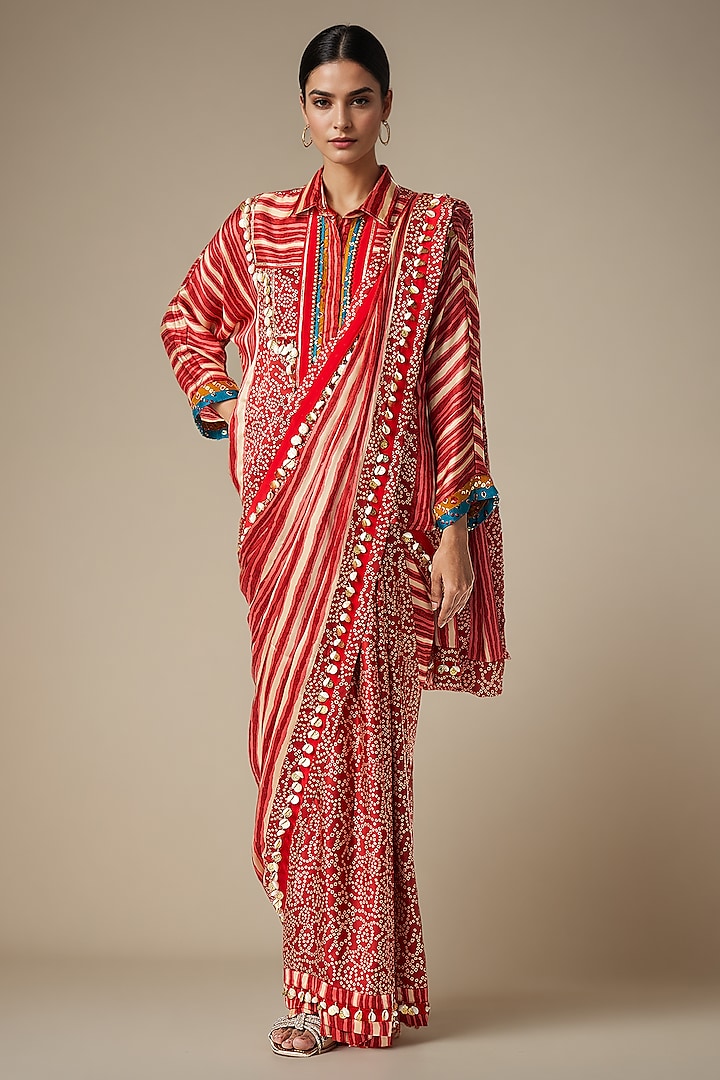 Maroon Modal Satin Party Wear Saree by Gulabo By Abu Sandeep at Pernia's Pop Up Shop