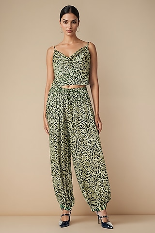 Olive Green Modal Satin Salwar Pants by Gulabo By Abu Sandeep
