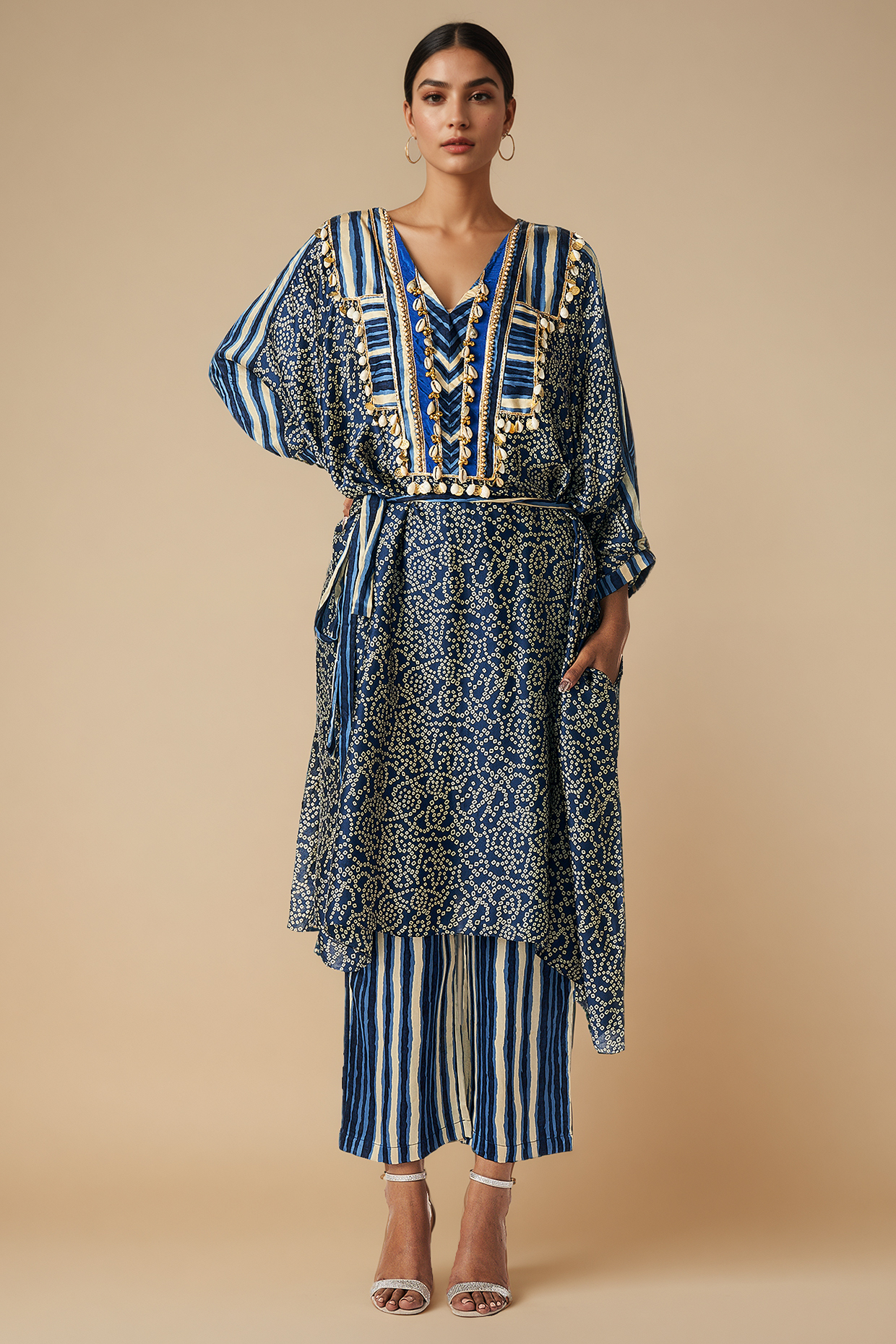 Blue Modal Satin Straight-Cut Pants by Gulabo By Abu Sandeep at Pernia's Pop Up Shop