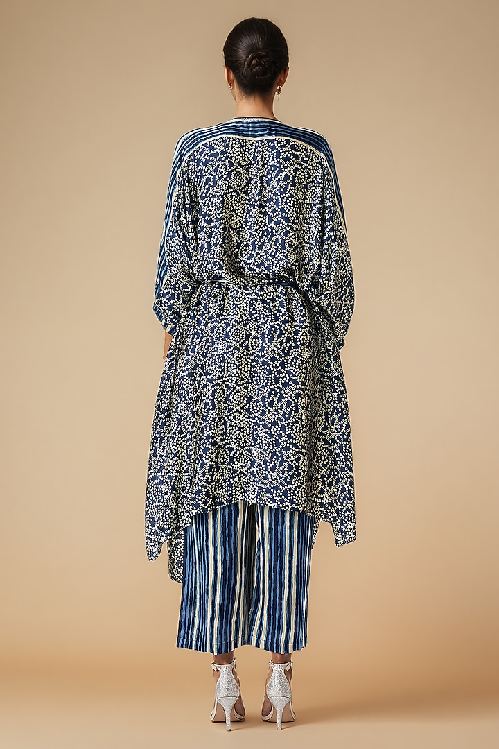 Blue Modal Satin Straight-Cut Pants by Gulabo By Abu Sandeep at Pernia's Pop Up Shop