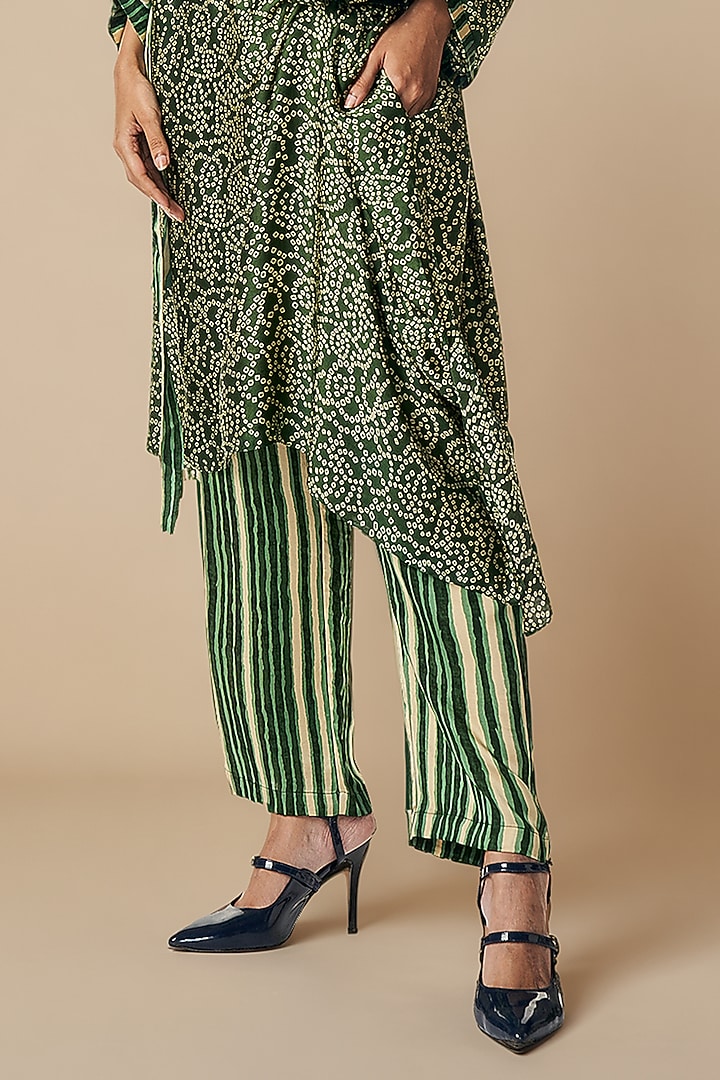 Olive Green Modal Satin Straight-Cut Pants by Gulabo By Abu Sandeep at Pernia's Pop Up Shop