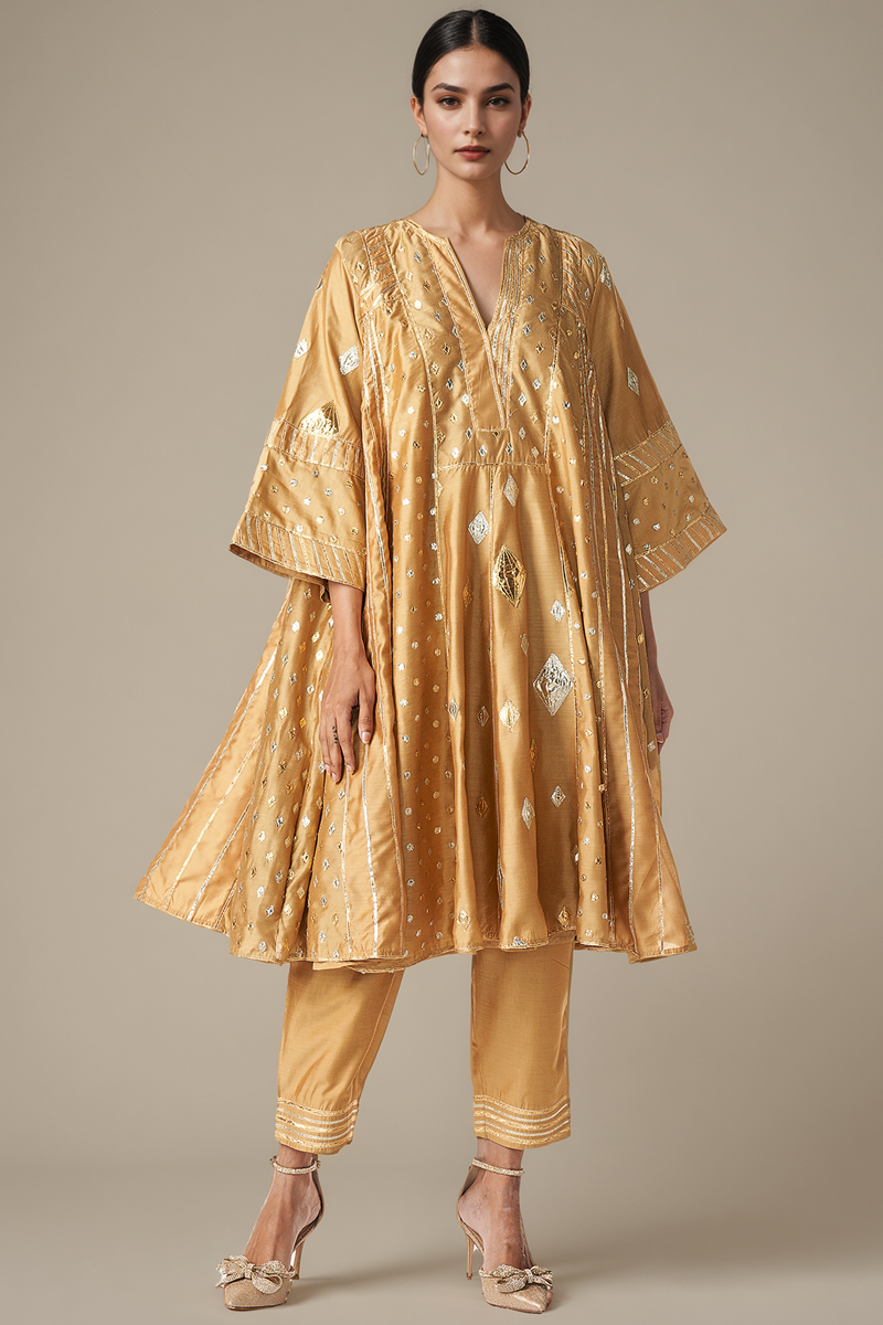 Beige Modal Chanderi Kurta Set by Gulabo By Abu Sandeep at Pernia's Pop Up Shop