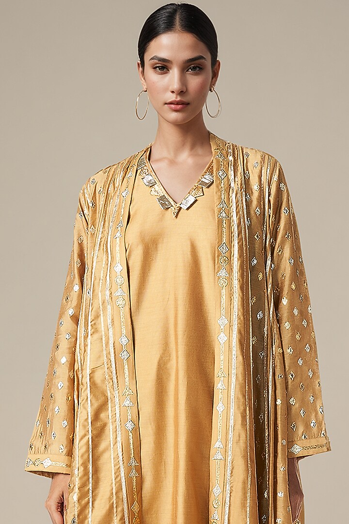 Beige Modal Chanderi Kalidar Jacket Set by Gulabo By Abu Sandeep at Pernia's Pop Up Shop