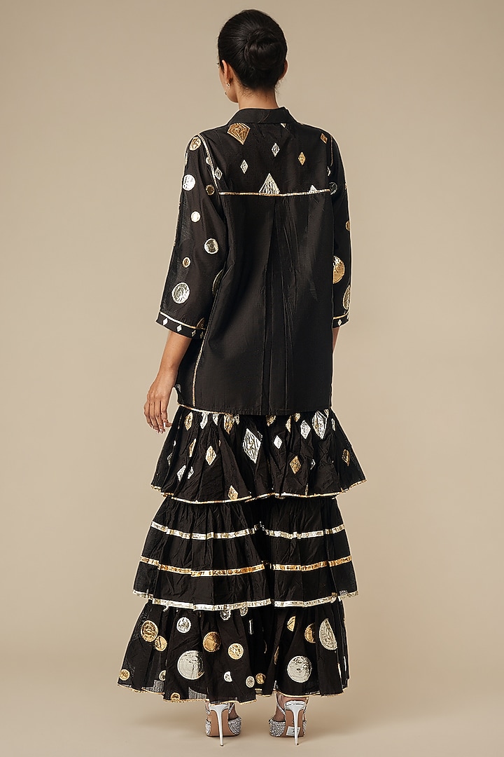 Black Modal Chanderi Gota Embellished Gharara Set by Gulabo By Abu Sandeep at Pernia's Pop Up Shop