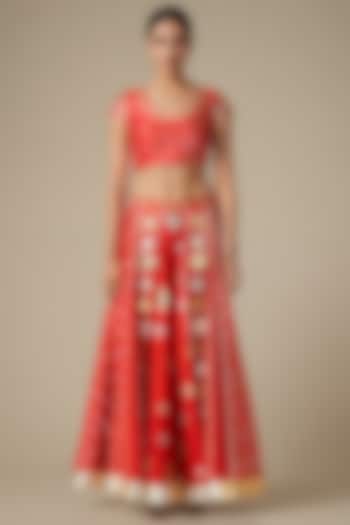 Red Modal Chanderi Gota Lehenga by Gulabo By Abu Sandeep at Pernia's Pop Up Shop