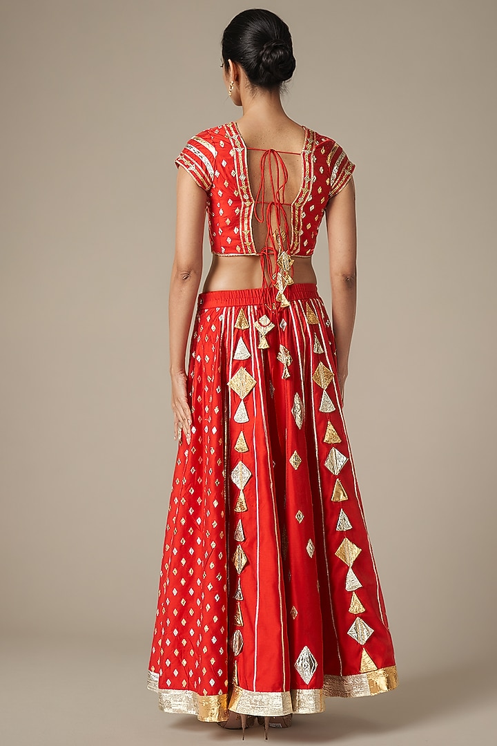 Red Modal Chanderi Gota Lehenga by Gulabo By Abu Sandeep at Pernia's Pop Up Shop
