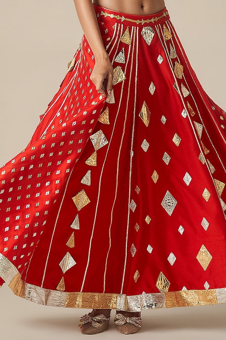 Red Modal Chanderi Gota Lehenga by Gulabo By Abu Sandeep at Pernia's Pop Up Shop