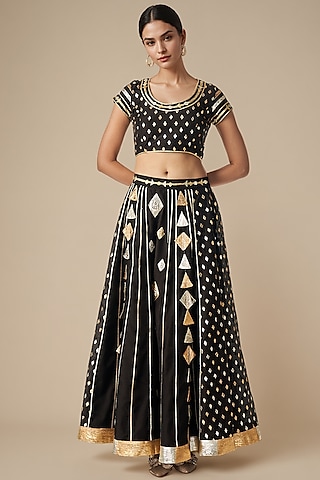 Black Modal Chanderi Gota Lehenga by Gulabo By Abu Sandeep