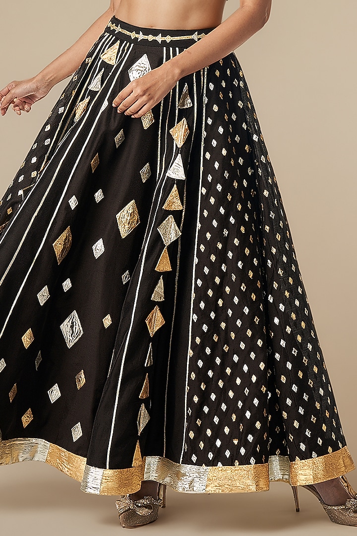 Black Modal Chanderi Gota Lehenga by Gulabo By Abu Sandeep at Pernia's Pop Up Shop