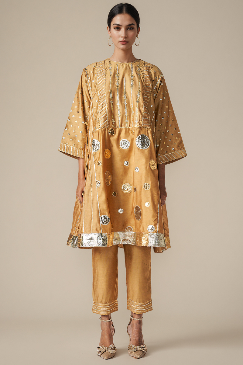 Beige Modal Chanderi Kurta Set by Gulabo By Abu Sandeep at Pernia's Pop Up Shop