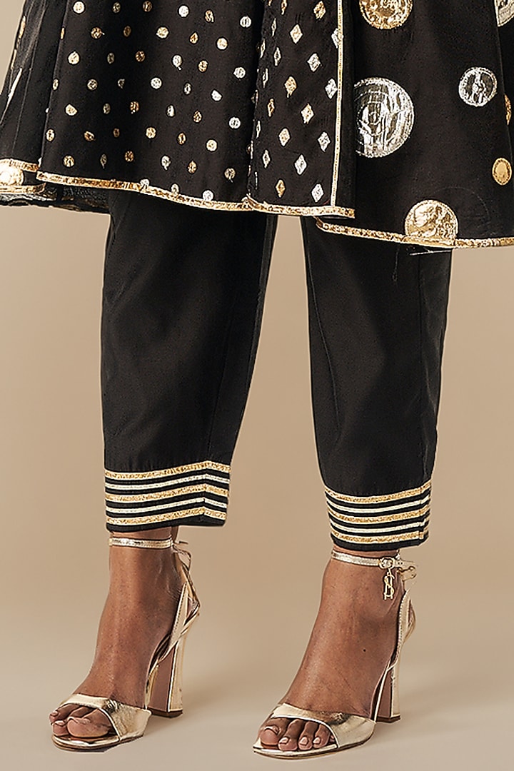 Black Modal Chanderi Gathered Kurta Set by Gulabo By Abu Sandeep at Pernia's Pop Up Shop