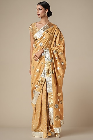 Beige Modal Chanderi Gota Saree by Gulabo By Abu Sandeep