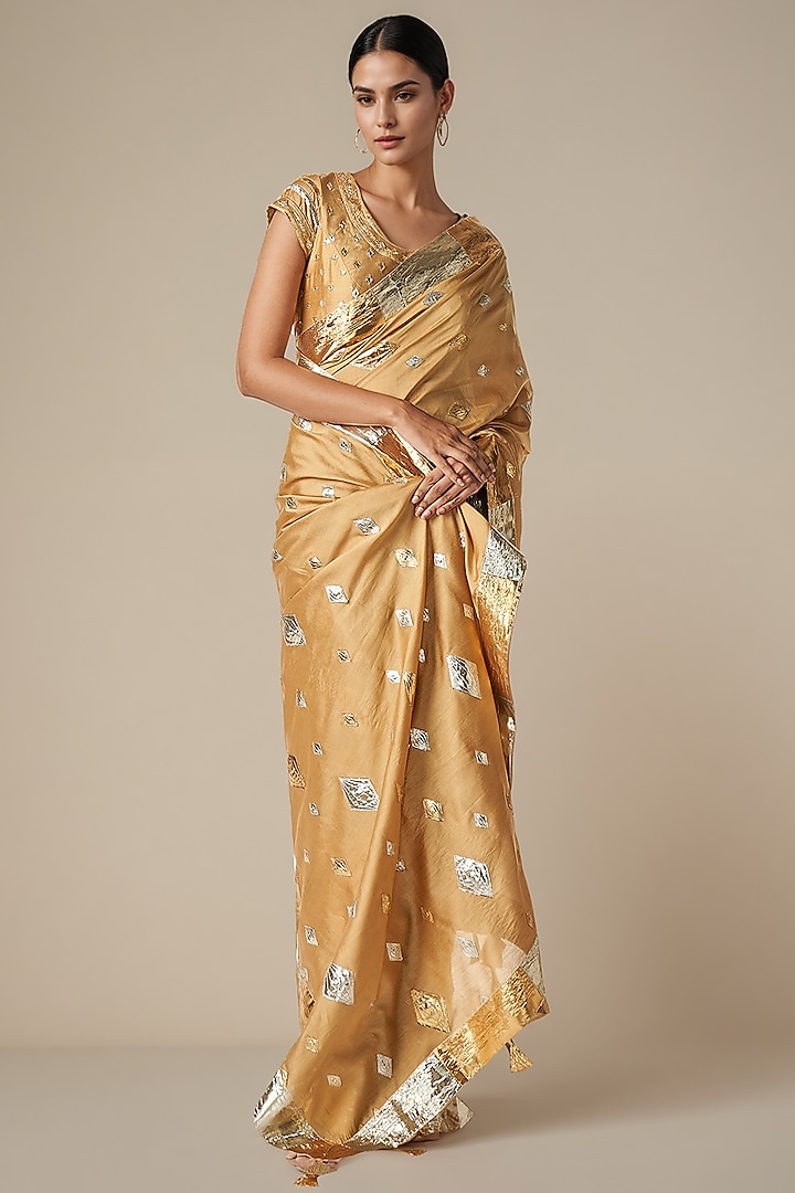 Beige Modal Chanderi Gota Wedding Saree by Gulabo By Abu Sandeep at Pernia's Pop Up Shop
