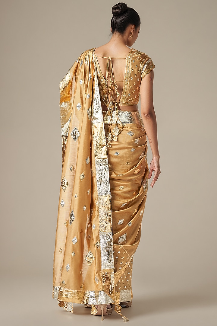 Beige Modal Chanderi Gota Wedding Saree by Gulabo By Abu Sandeep at Pernia's Pop Up Shop