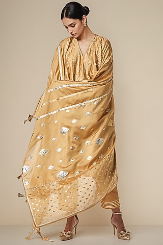 Beige Modal Chanderi Gota Dupatta by Gulabo By Abu Sandeep