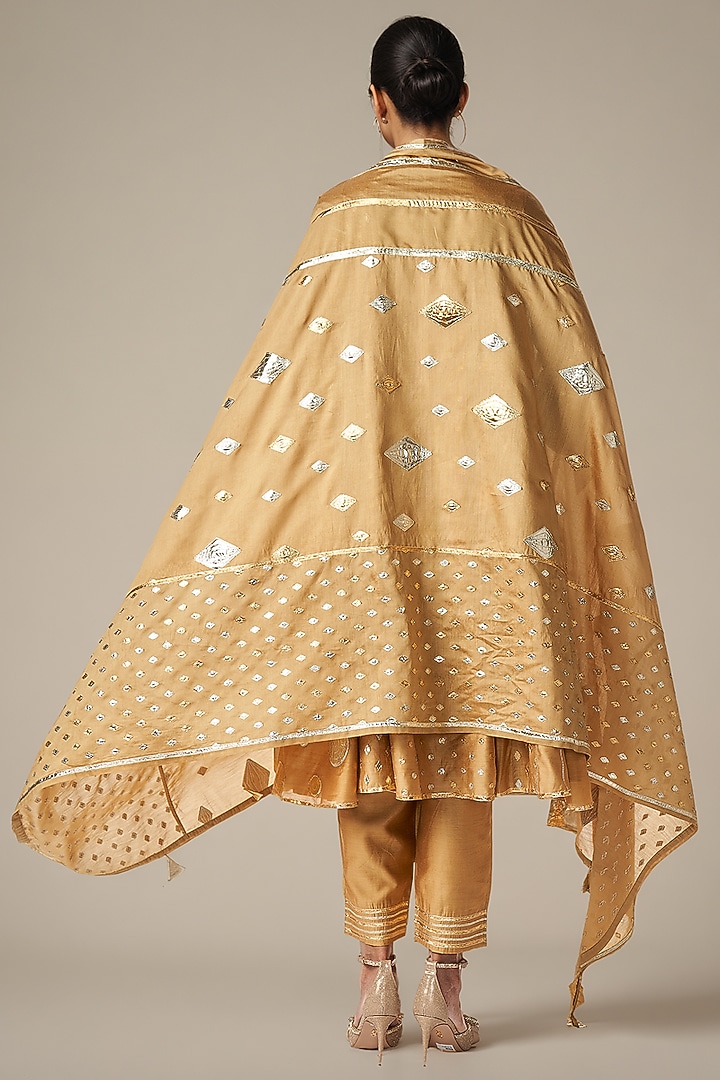 Beige Modal Chanderi Gota Dupatta by Gulabo By Abu Sandeep at Pernia's Pop Up Shop